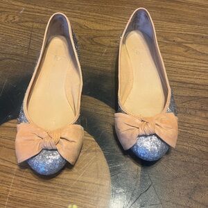 Franco Sarto Glittery Silver Flats with Tan Bow
